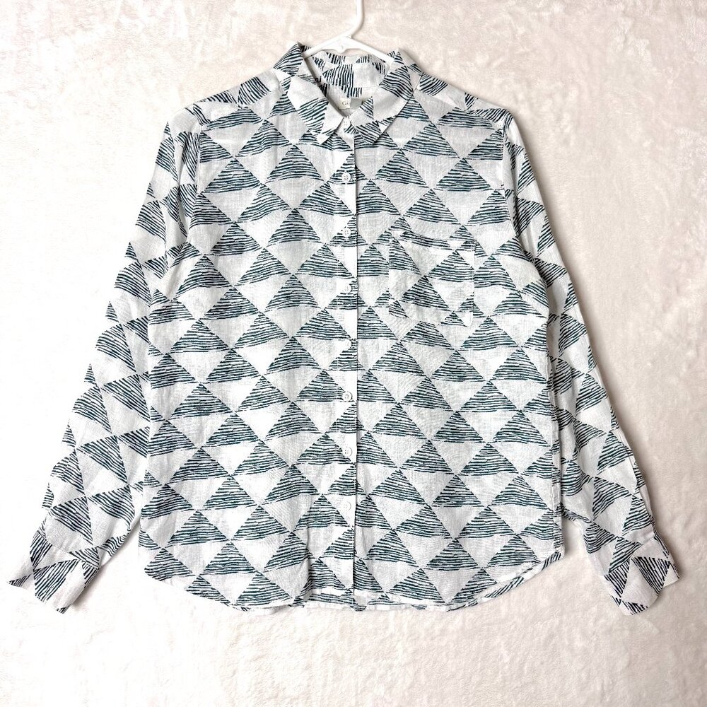 GARNET HILL Linen Geometric Lagenlook Coastal Art To Wear Shirt Blouse Womens 4